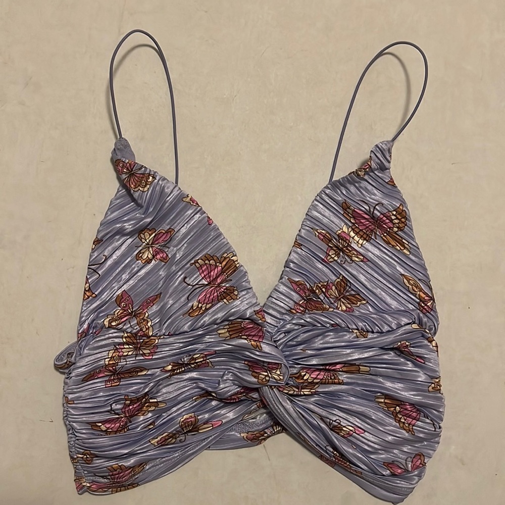 Blue satin urban outfitters butterfly top 🦋